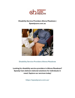 Disability Service Providers Altona Meadows | Speedycare.com.au