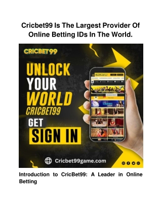 Cricbet99 Is The Largest Provider Of Online Betting IDs In The World