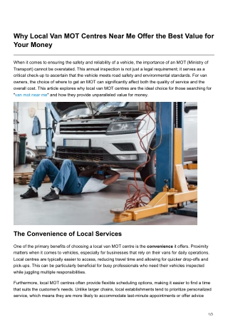 Why Local Van MOT Centres Near Me Offer the Best Value for Your Money