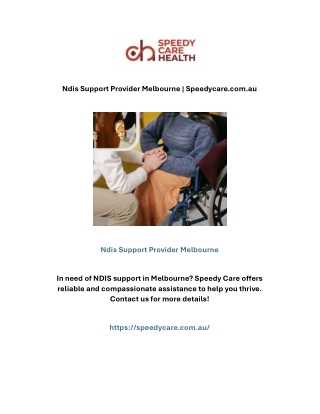 Ndis Support Provider Melbourne | Speedycare.com.au