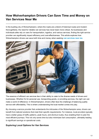 How Wolverhampton Drivers Can Save Time and Money on Van Services Near Me