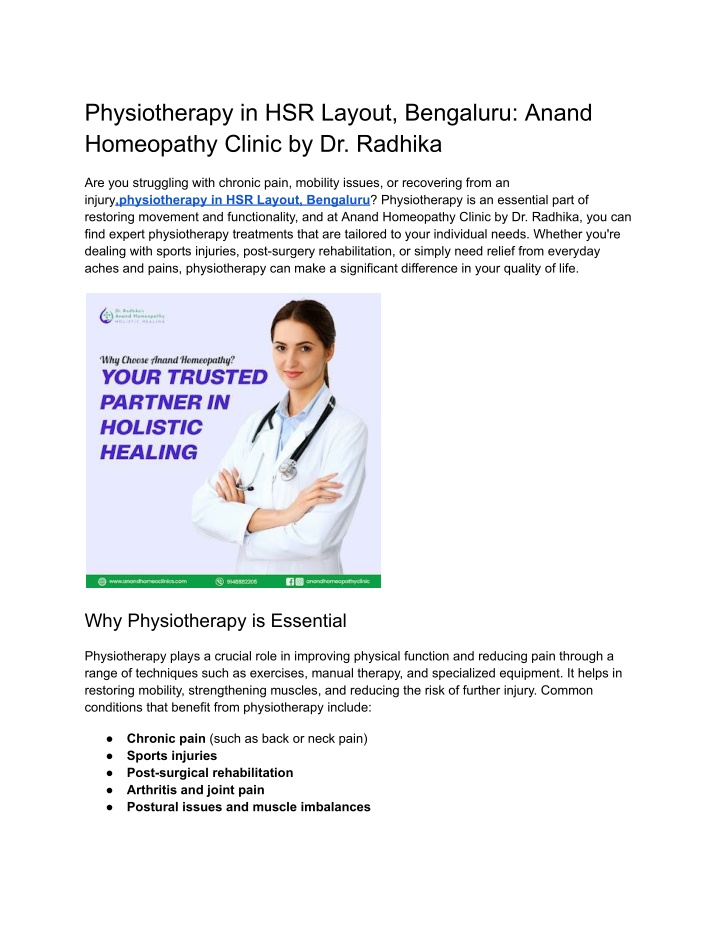 physiotherapy in hsr layout bengaluru anand