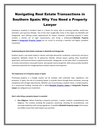 Navigating Real Estate Transactions in Southern Spain Why You Need a Property Lawyer