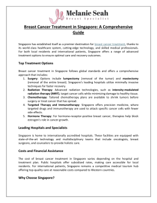 Guide to Breast Cancer Treatment in Singapore  Melanie Seah Breast Specialist Blogs