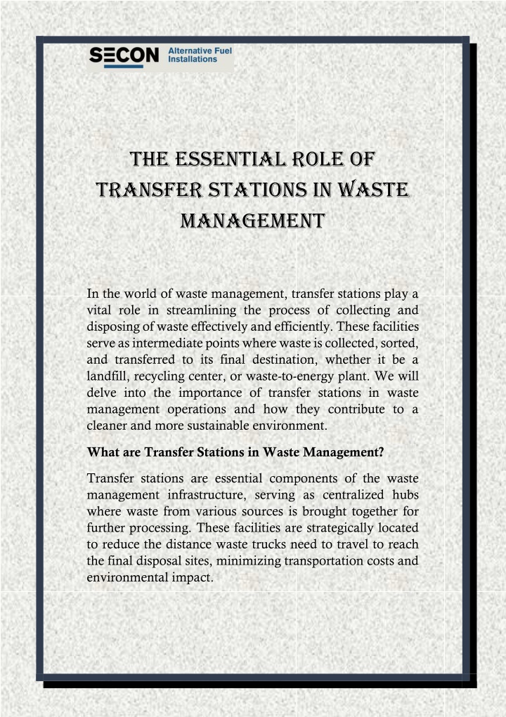 the essential role of transfer stations in waste