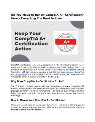 do you have to renew comptia a certification here