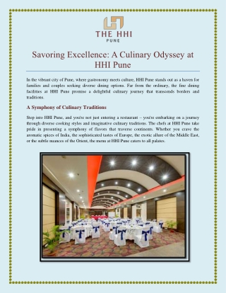 Savoring Excellence A Culinary Odyssey at HHI Pune