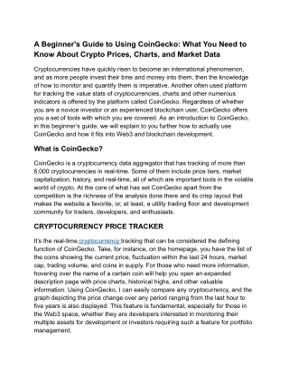 A Beginner's Guide to Using CoinGecko: Understanding Crypto Prices, Charts, and