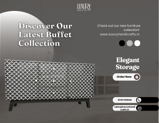 Luxurious Black Fish Scale Buffet with Mother of Pearl Inlay