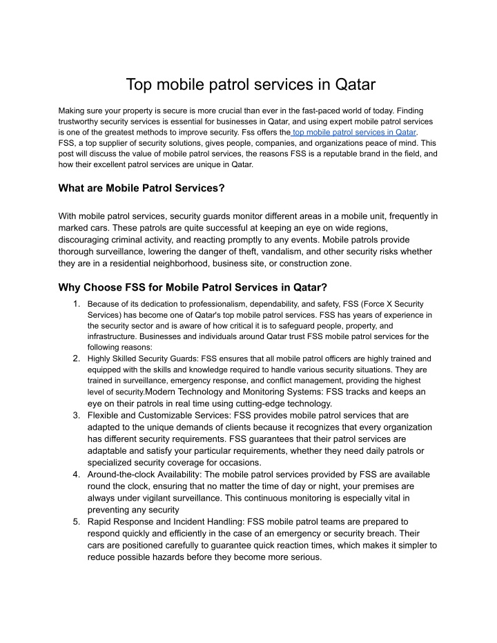 top mobile patrol services in qatar