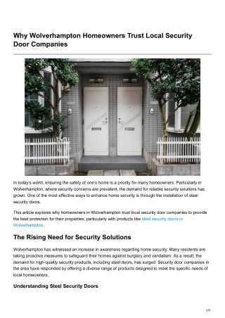 Why Wolverhampton Homeowners Trust Local Security Door Companies