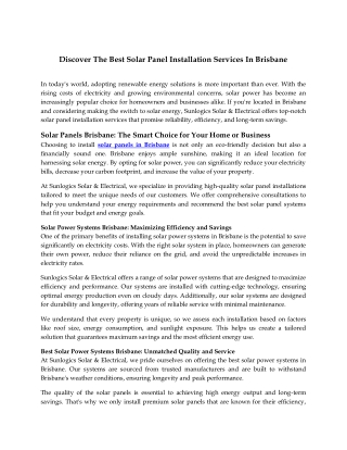Discover The Best Solar Panel Installation Services In Brisbane