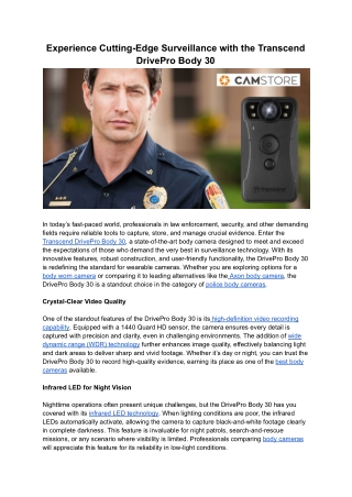 Experience Cutting-Edge Surveillance with the Transcend DrivePro Body 30