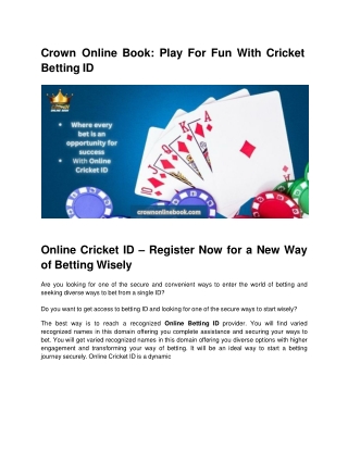 Crown Online Book: Play For Fun With Cricket Betting ID
