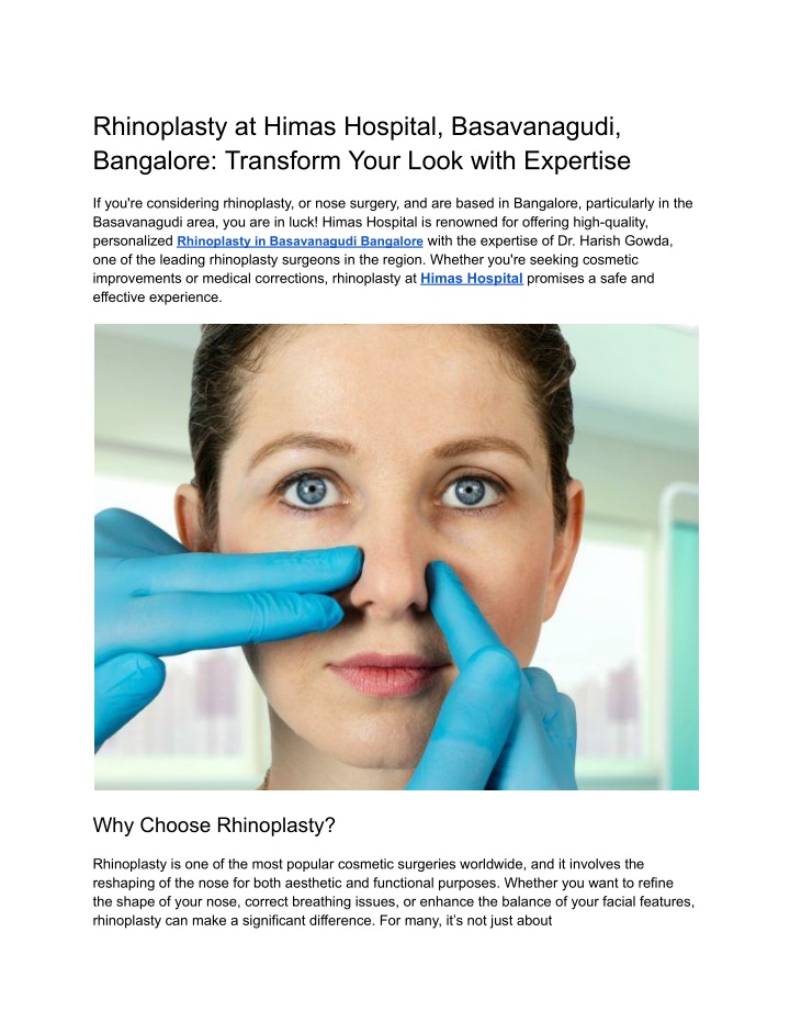 rhinoplasty at himas hospital basavanagudi