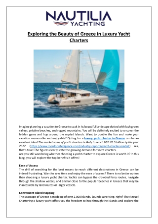Exploring the Beauty of Greece in Luxury Yacht Charters