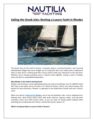 Sailing the Greek Isles- Renting a Luxury Yacht in Rhodes