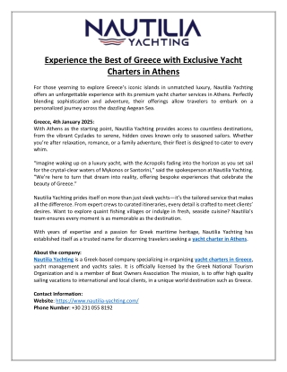 Experience the Best of Greece with Exclusive Yacht Charters in Athens