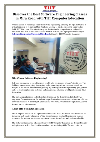 Software Engineering Classes in Mira Road by TIIT Computer Education