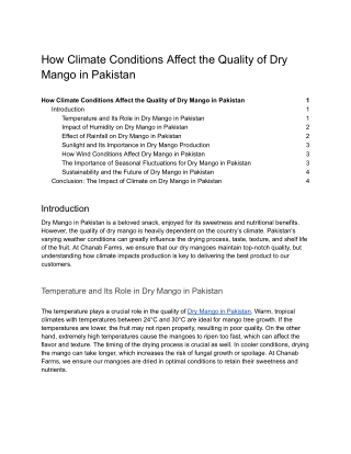 How Climate Conditions Affect the Quality of Dry Mango in Pakistan