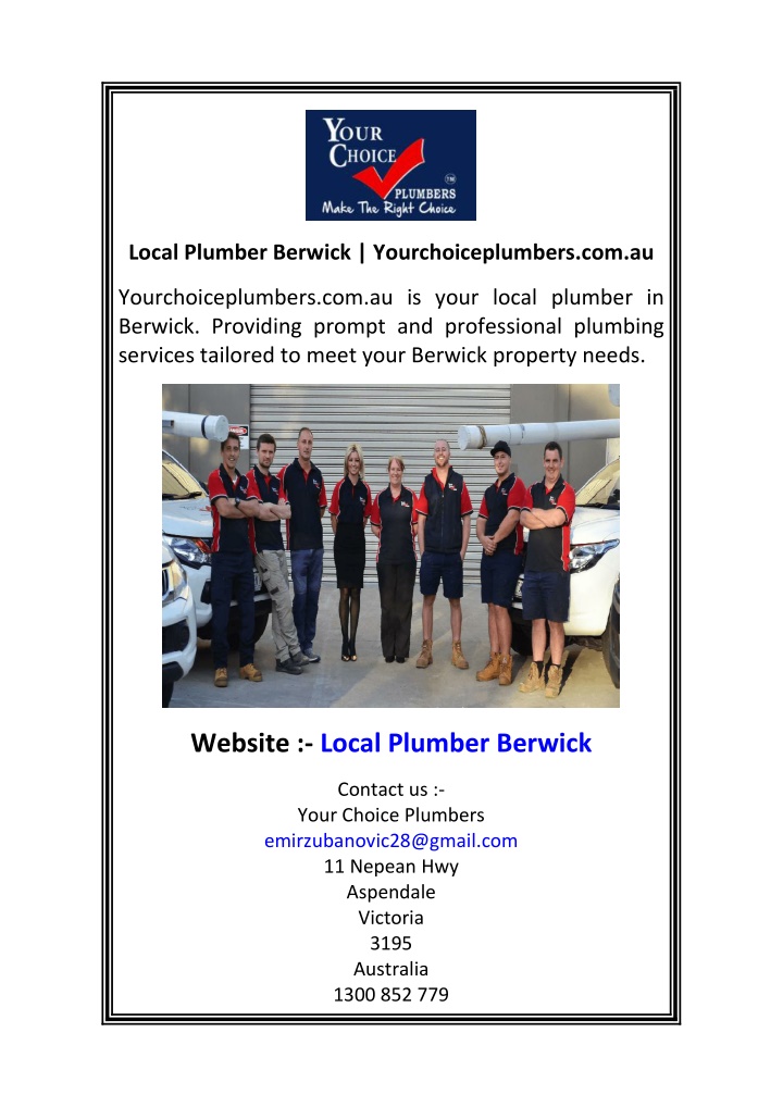 local plumber berwick yourchoiceplumbers com au