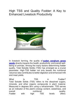 high tss and quality fodder a key to enhanced