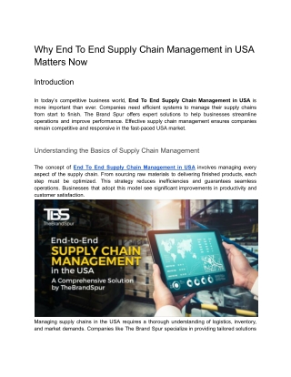 Why End To End Supply Chain Management in USA Matters Now
