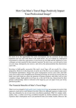 How Can Men’s Travel Bags Positively Impact Your Professional Image