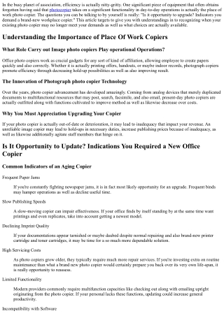Is It Opportunity to Upgrade? Signs You Required a New Workplace Photo Copier.