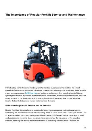 The Importance of Regular Forklift Service and Maintenance