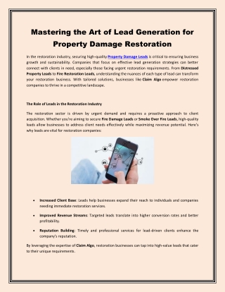 Mastering the Art of Lead Generation for Property Damage Restoration