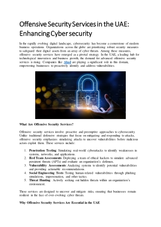 Offensive Security Services in the UAE Enhancing Cyber security