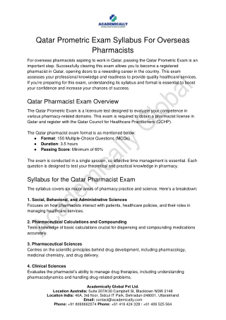 Qatar Prometric Exam Syllabus For Overseas Pharmacists