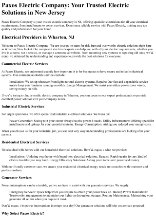 paxos electric company your trusted electric