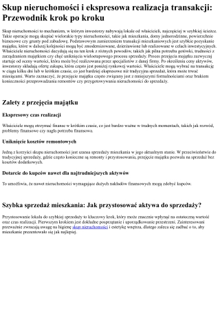 skup nieruchomo ci i ekspresowa realizacja