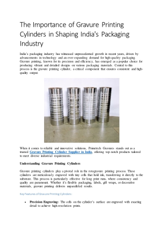 The Importance of Gravure Printing Cylinders in Shaping India Packaging Industry