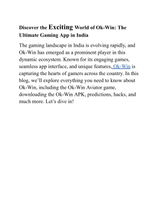 Discover the Exciting World of Ok-Win_ The Ultimate Gaming App in India