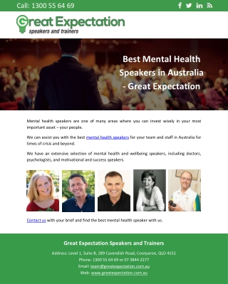 Best Mental Health Speakers in Australia - Great Expectation