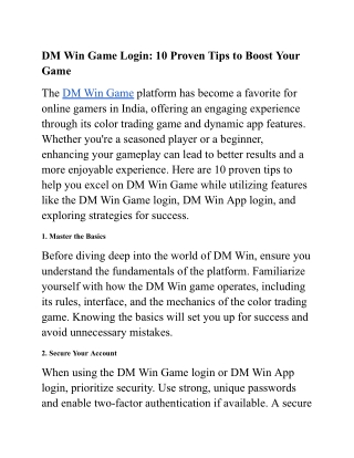 DM Win Game Login_ 10 Proven Tips to Boost Your Game