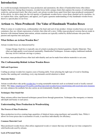 Artisan vs. Mass-Produced: The Value of Handmade Wooden Boxes