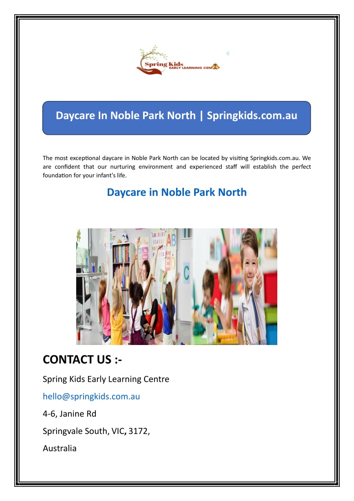 daycare in noble park north springkids com au