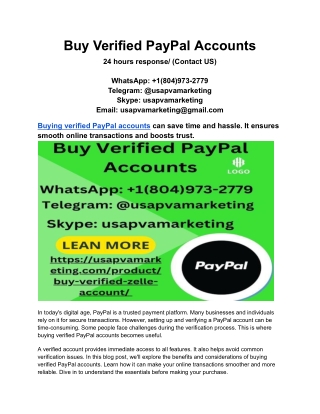 Buy Verified PayPal Accounts USA