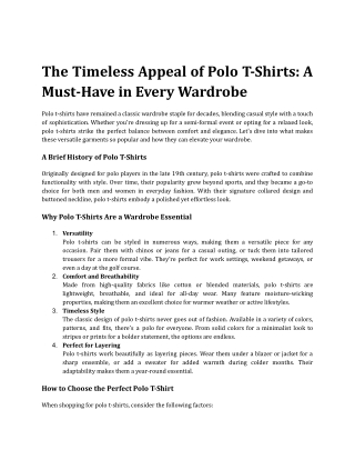 The Timeless Appeal of Polo T-Shirts_ A Must-Have in Every Wardrobe