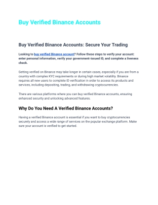 Benefits of Using Buy Verified   Binance Accounts