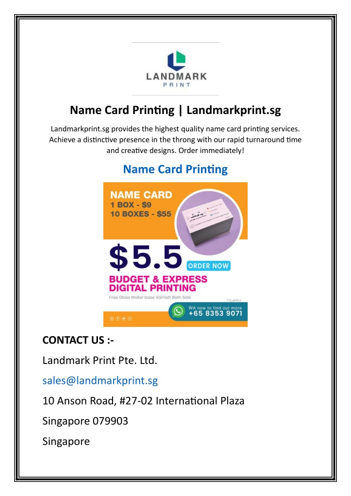 name card printing landmarkprint sg