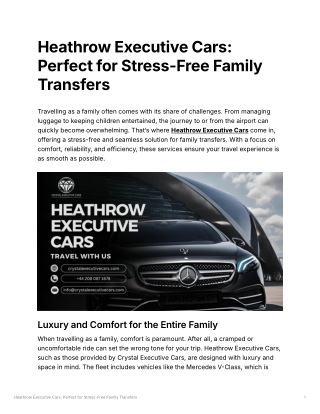 Heathrow Executive Cars Perfect for Stress-Free Family Transfers