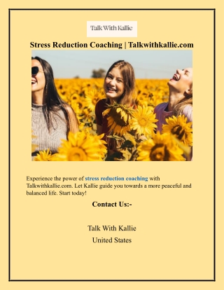 stress reduction coaching talkwithkallie com
