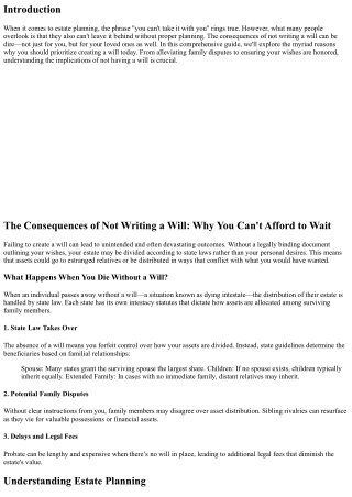 The Consequences of Not Writing a Will: Why You Can't Afford to Wait