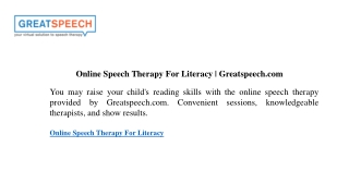 Online Speech Therapy For Literacy Greatspeech.com