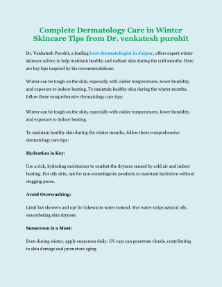 Complete Dermatology Care in Winter Skincare Tips from Dr